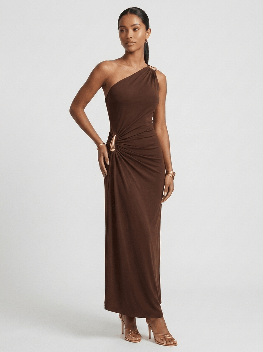 gold midi dress formal Ruched Draped shop gkb Versatile Occasion Wear SHEIN Belle Burgundy Red Color:Hunter