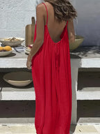 Solene | Bohemian Backless Pleated Cami Maxi Dress