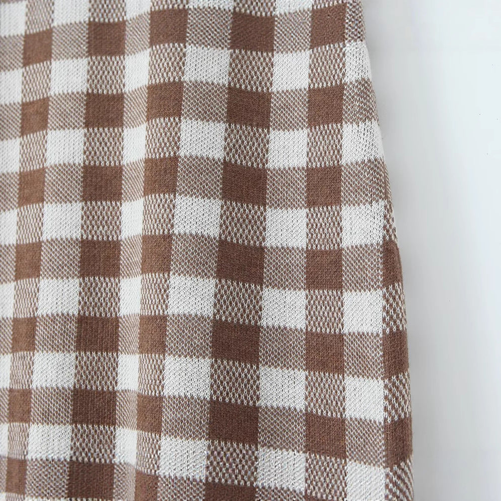 Lucy | Chic Brown Gingham Knit Mini Dress