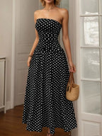 Mandy | Elegant Polka Dot Strapless Maxi Summer Dress - Honeyvine