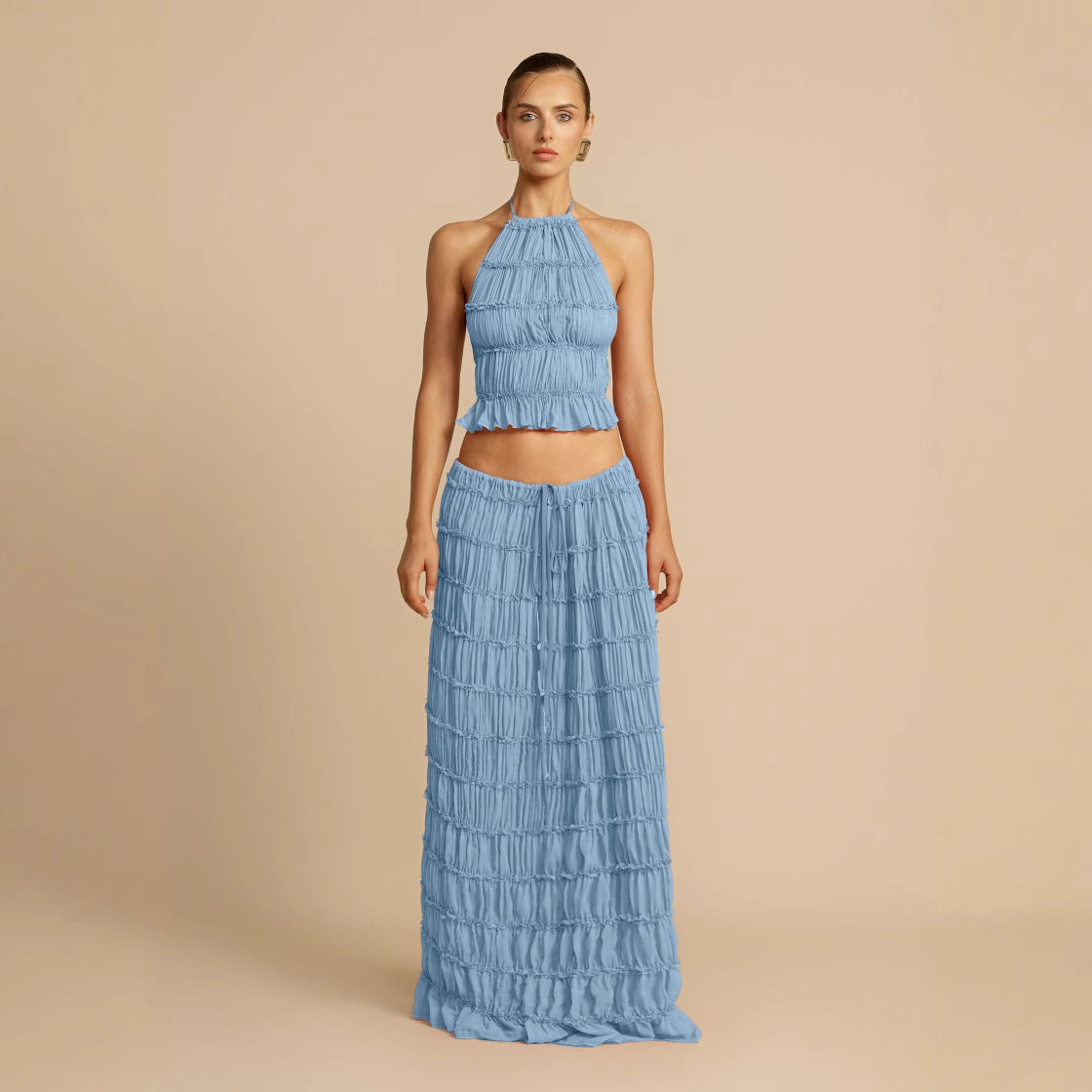 Alessia | Bohemian Ruffle Crop Top & Maxi Skirt Set