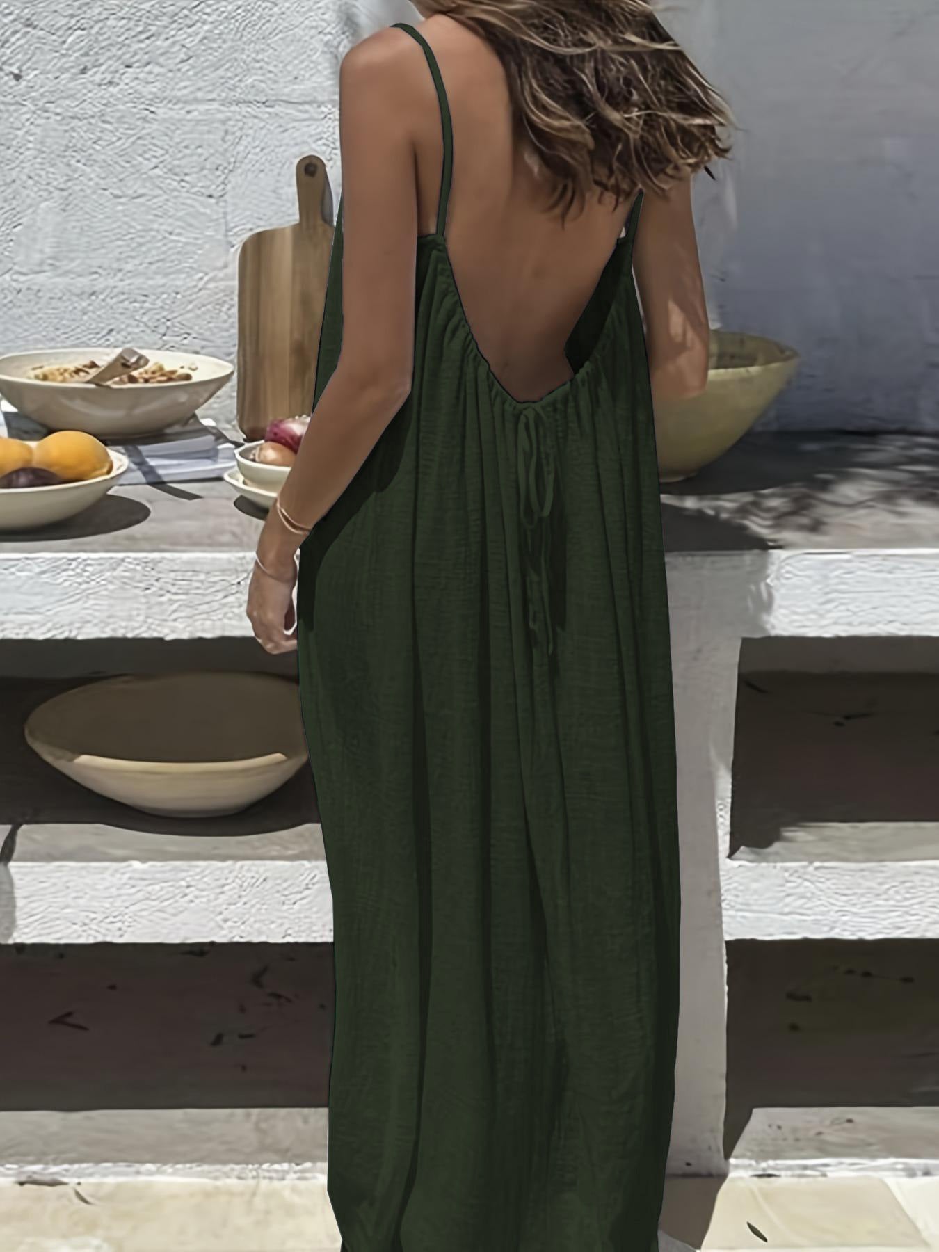 Solene | Bohemian Backless Pleated Cami Maxi Dress