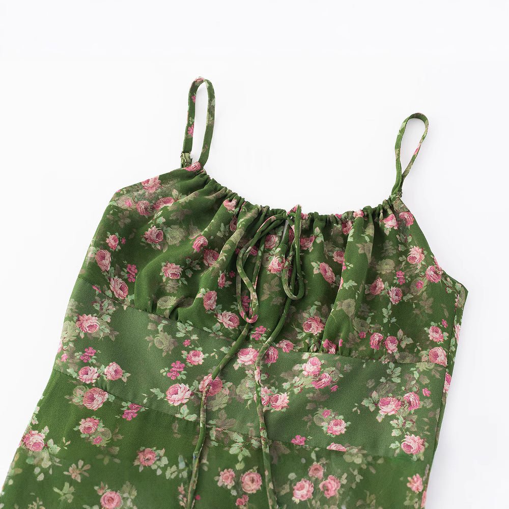 Talia | Dreamy Floral Tie Front Slip Midi Dress - Honeyvine