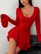 Magnolia | Playful Ruffle Hem Flounce Sleeve Mini Dress - HoneyvineDress