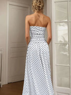 Mandy | Elegant Polka Dot Strapless Maxi Summer Dress - Honeyvine