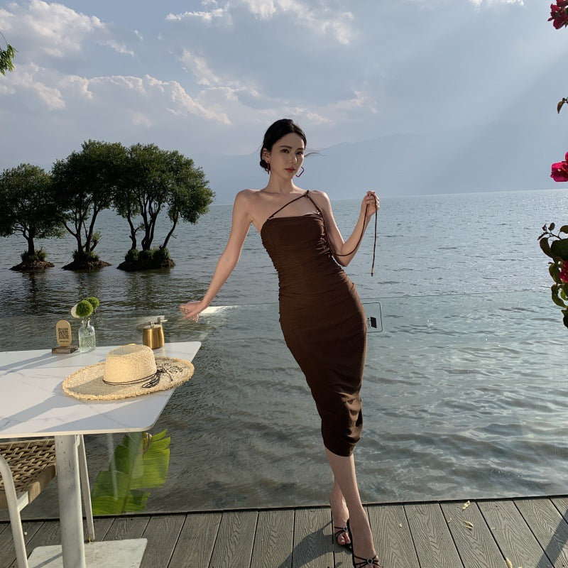 Susana | Pleated Strap Backless Midi Dress