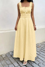 Talia | Cute Ruffle Smocked Maxi Dress - HoneyvineDress
