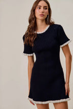 Justine | Timeless Ruffled Sweater Knit Chic Mini Dress - HoneyvineDress