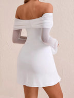 Irene | Iconic Off - Shoulder Long Sleeve Mini Dress - HoneyvineDress