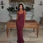 Tessa | Sexy Gold Buckle Ruched Evening Maxi Dress