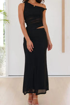 One Shoulder Cut Out Maxi Dress – Elegant Bodycon Evening Dress with Ruched Waist - Honeyvine
