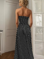 Mandy | Elegant Polka Dot Strapless Maxi Summer Dress - Honeyvine