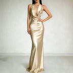 Estelle | Alluring Draped Cowl Neck Satin Evening Gown
