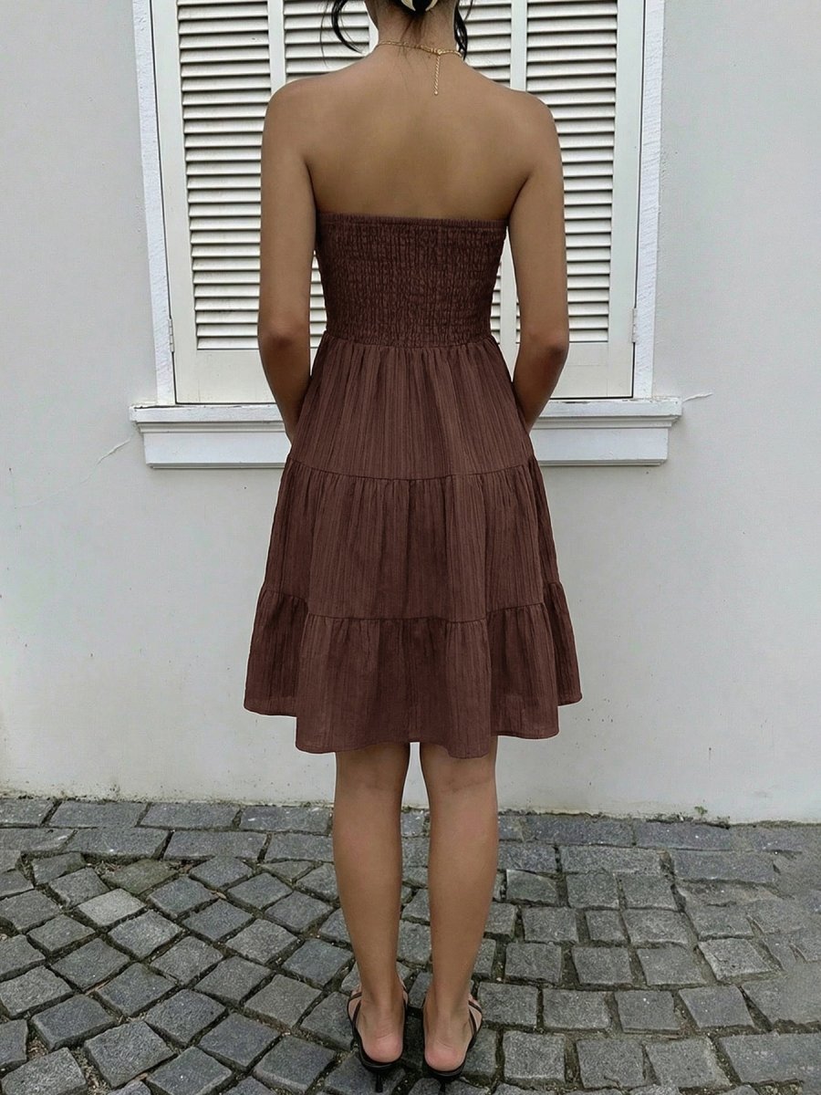 Strapless Smocked Mini Dress – Flowy Tiered Summer Dress with Bandeau Neckline - Honeyvine