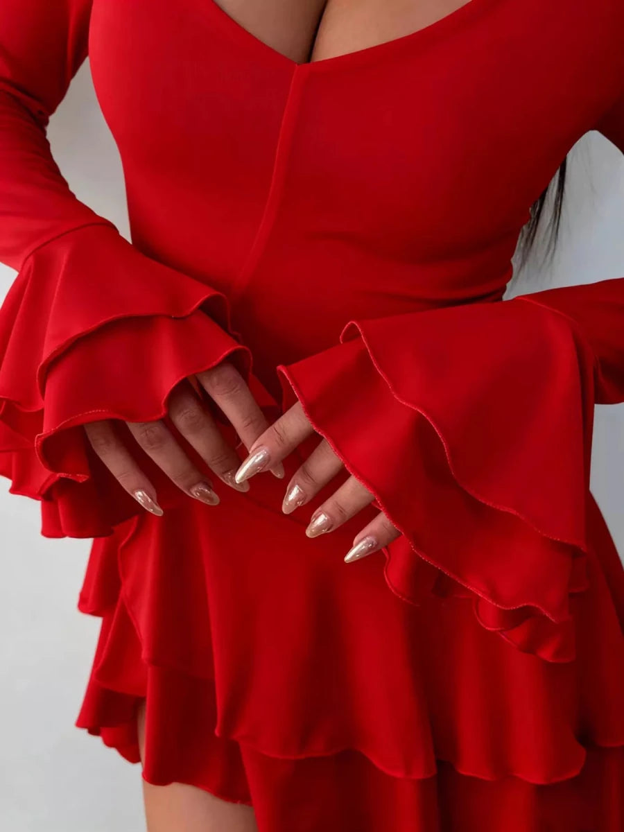 Magnolia | Playful Ruffle Hem Flounce Sleeve Mini Dress - HoneyvineDress