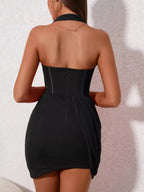 Jennifer | Bold Ruched Halter Neck Mini Dress - HoneyvineDress