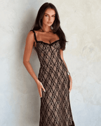 Monet | Black Lace Midi Dress, Polished Finish