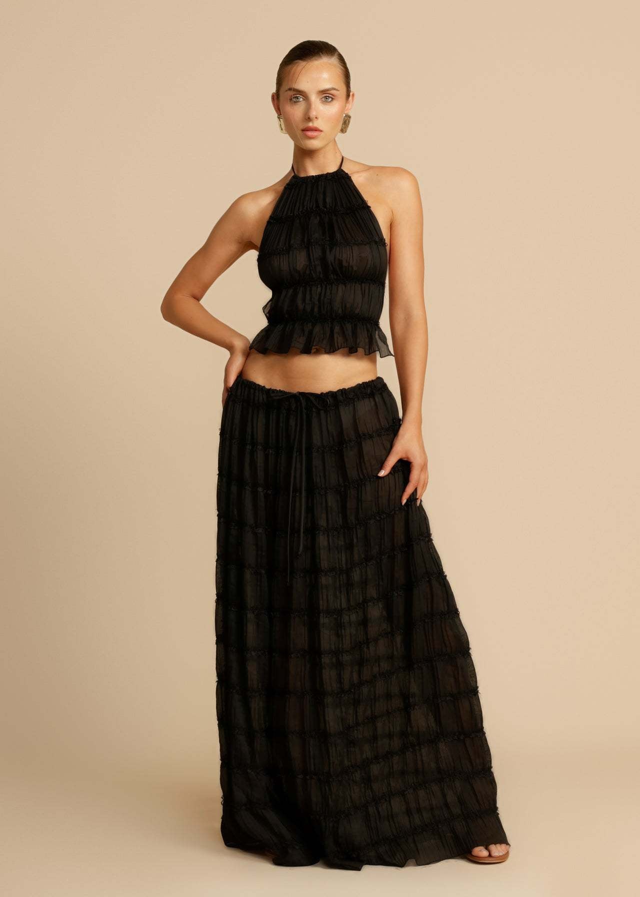 Alessia | Bohemian Ruffle Crop Top & Maxi Skirt Set