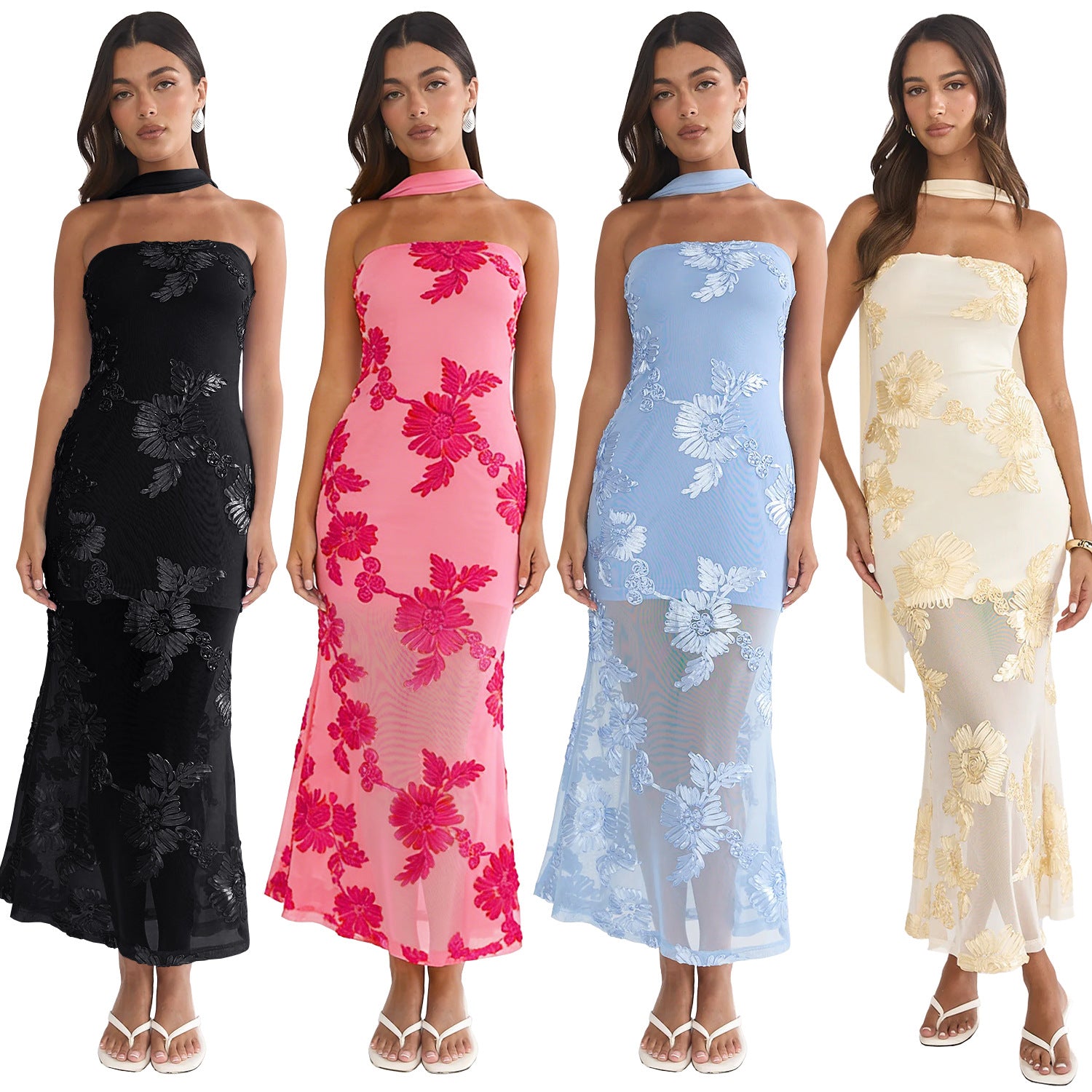 Yara | Tailored Backless Sequin Mesh Midi Dress