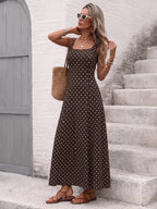 Polka Dot Maxi Dress – Sleeveless Square Neck A-Line Summer Dress - Honeyvine