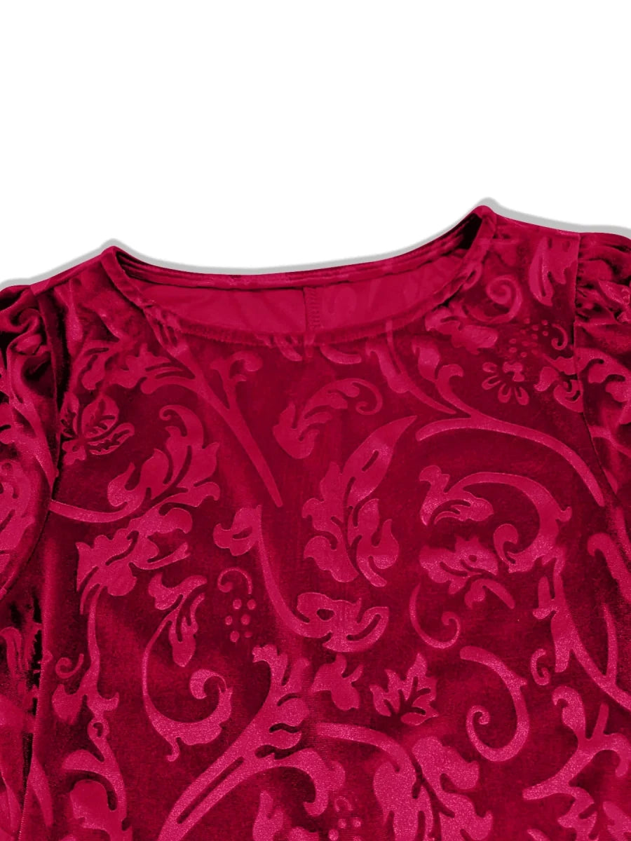 Eileen | Enchanting Burgundy Velvet Mini Dress - HoneyvineDress