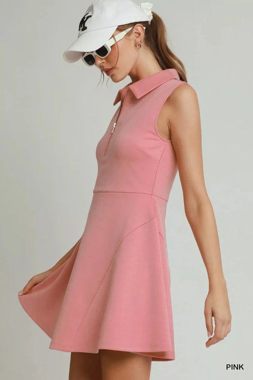 Umgee Collared Quarter Zip Tennis Dress - Honeyvine