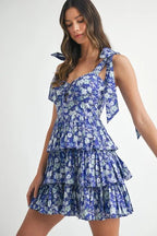 Fiona | Blue Vibrant Floral Layered Mini Dress - HoneyvineDress
