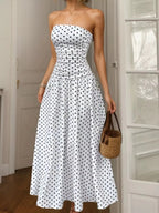Mandy | Elegant Polka Dot Strapless Maxi Summer Dress - Honeyvine