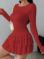 Paula | Cute Long Sleeve Ruched Mini Party Dress - HoneyvineDress