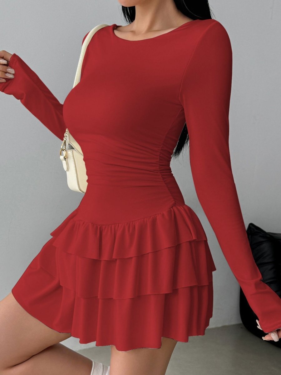 Paula | Cute Long Sleeve Ruched Mini Party Dress - HoneyvineDress
