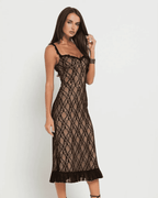 Monet | Black Lace Midi Dress, Polished Finish