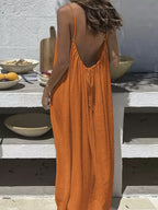 Solene | Bohemian Backless Pleated Cami Maxi Dress