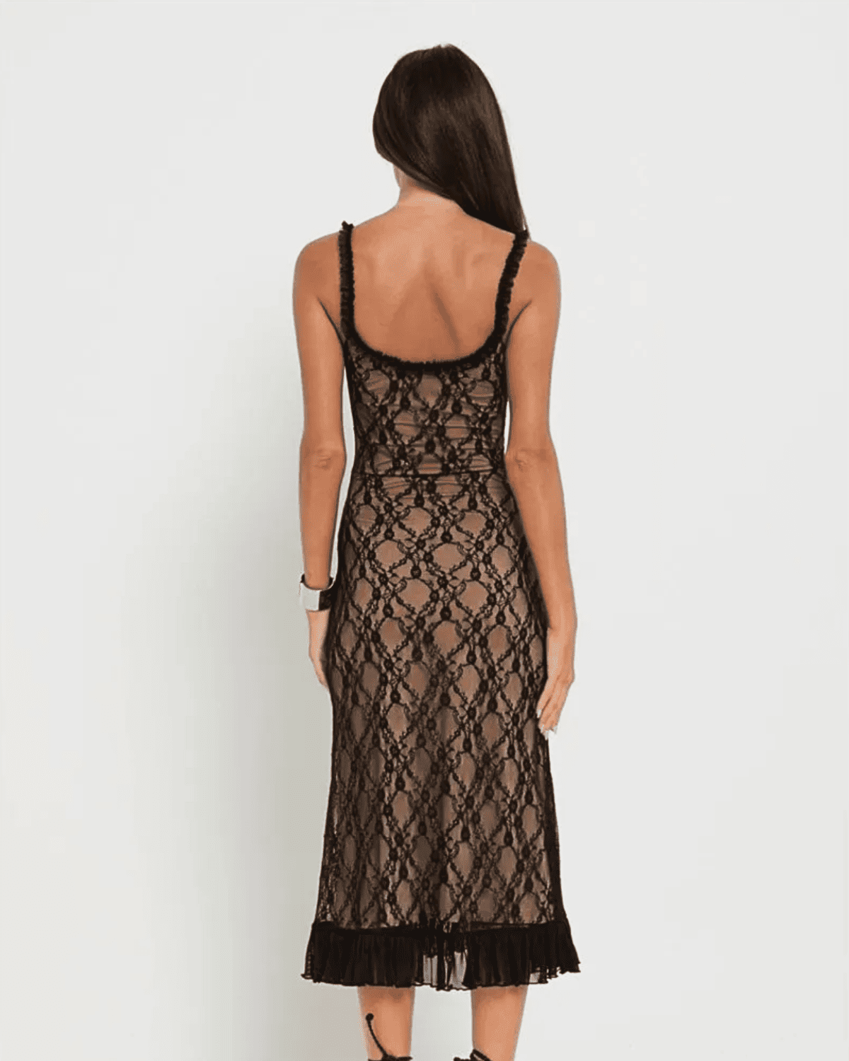 Monet | Black Lace Midi Dress, Polished Finish