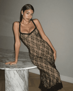 Monet | Black Lace Midi Dress, Polished Finish