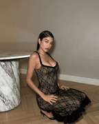 Monet | Black Lace Midi Dress, Polished Finish