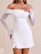 Irene | Iconic Off - Shoulder Long Sleeve Mini Dress - HoneyvineDress