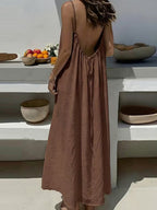 Solene | Bohemian Backless Pleated Cami Maxi Dress