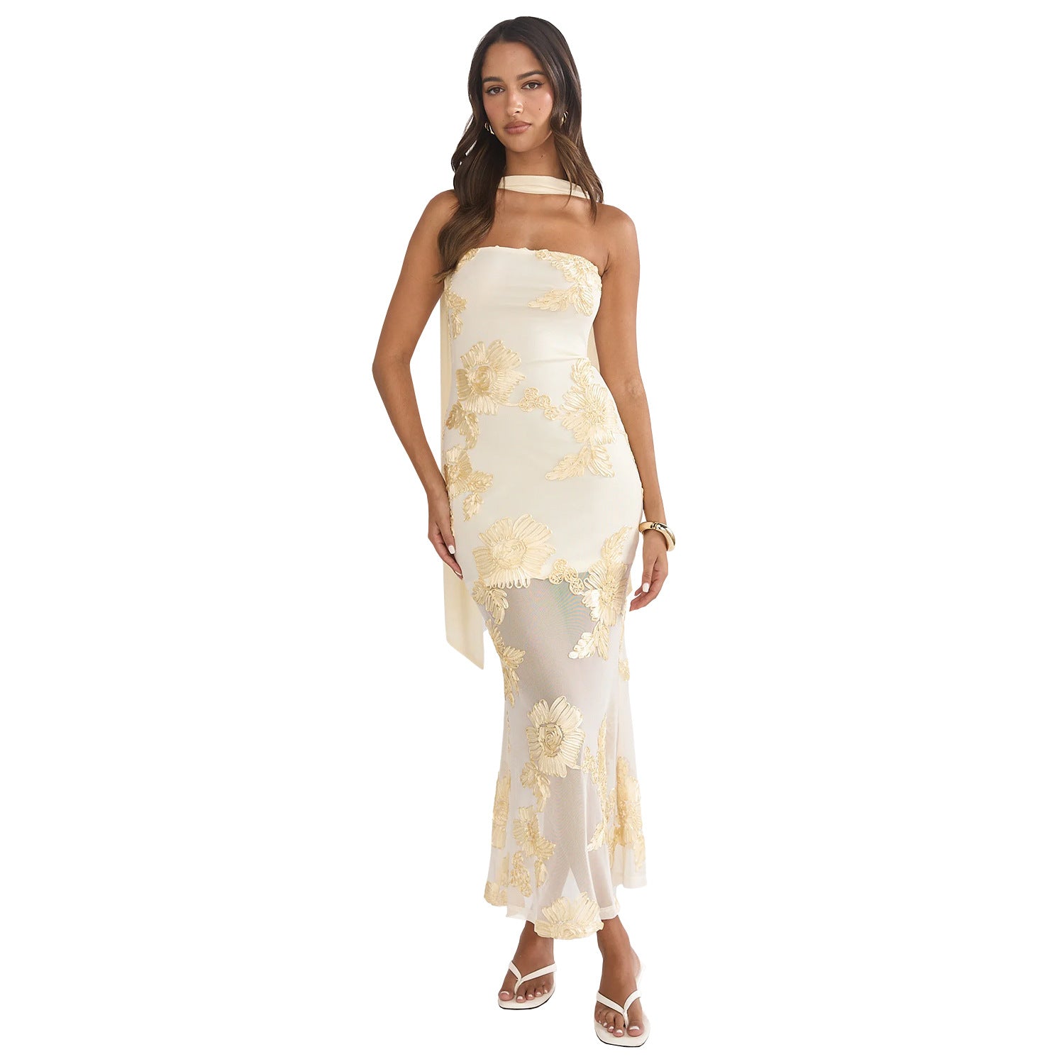 Yara | Tailored Backless Sequin Mesh Midi Dress