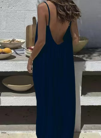 Solene | Bohemian Backless Pleated Cami Maxi Dress