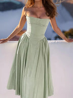 Claire | Sweetheart Corset Bustier Midi Dress - HoneyvineDress