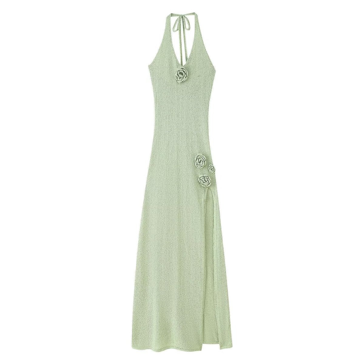Claire | Romantic Sage Green Halter Slit Maxi Dress - Honeyvine
