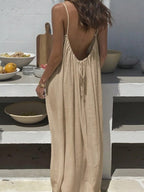 Solene | Bohemian Backless Pleated Cami Maxi Dress