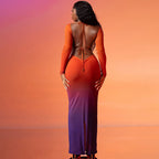 Isabel | Ombre Tie Front Cutout Maxi Dress