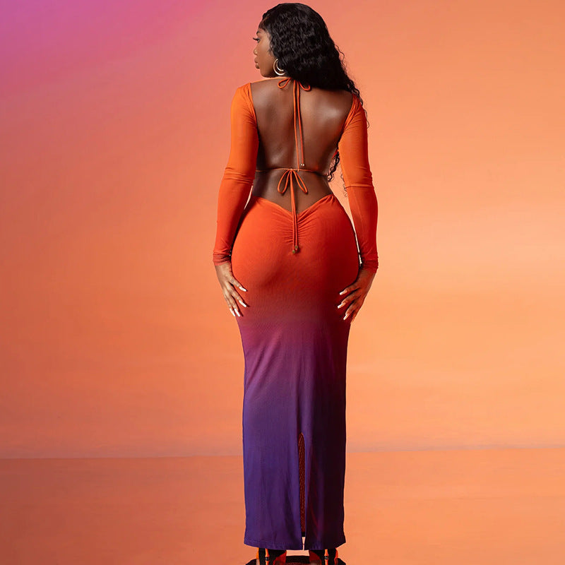 Isabel | Ombre Tie Front Cutout Maxi Dress