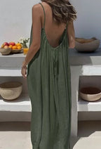 Solene | Bohemian Backless Pleated Cami Maxi Dress