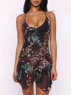 Lucia | Elegant Sheer Floral Print Mini Party Dress - HoneyvineDress