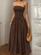 Mandy | Elegant Polka Dot Strapless Maxi Summer Dress - Honeyvine