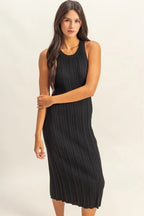 Amelia | Elegant Black Pleated Midi Summer Dress - HoneyvineDress