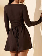 Long Sleeve Mini Dress – Elegant Fit & Flare Skater Dress with Crew Neck - Honeyvine