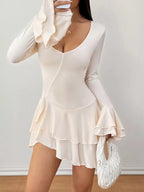 Magnolia | Playful Ruffle Hem Flounce Sleeve Mini Dress - HoneyvineDress
